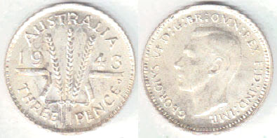 1943 D Australia silver Threepence (Unc) A000133